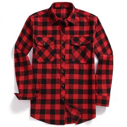 Men's Dress Shirts Fall Men's Flannel Plaid Long-Sleeved Casual Button Shirt USA Regular Fit Size S To 2XL Classic Chequered Double Pocket Design 231214