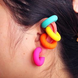 Backs Earrings Korean Acrylic Circle Clip On For Women Frost Colorful Chunky Round Ear Cuff Statement Tube Thick Earclips Jewelry