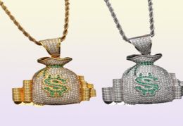 Hip Hop New Style Money Bag Pendant Necklace Iced Out Micro Pave CZ Stone Gold Silver Plated Charm Chain for Men Women3281866