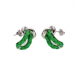 Dangle Earrings 2023 Europe Famous Design Knit Green Cowhide Irregular Brand Earring Women Luxury Jewellery Trend Fashion Simple INS Gift Girl