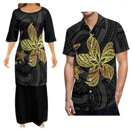 Casual Dresses High Quality Women'S Elegant Dress Pletasi With Men'S Shirt Polynesian Tribe Matching Couple Set