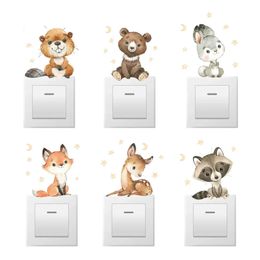 6pcs Cartoon Fox Squirrel Rabbit Animal Switch Wall Stickers for Kids Room Bedroom Nursery Home Decoartion Wall Decals