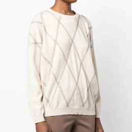 Women's Knits Tees Autumn and Winter Women Pure Cashmere Diamond Cheque Beaded Embellished Knitted Cashmere Sweater 231213