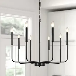 Chandeliers Modern Farmhouse Chandelier 8-Light Brass Gold And Black Candle Ceiling Hanging Light Fixture Rustic Pendant Lighting