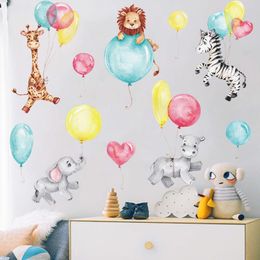 Watercolour Colourful Animals with Balloons Wall Stickers Kids Room Children Wall Decals Baby Nursery Wall Decals Art Murals PVC