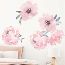 Watercolor Vivid Soft Pink Rose Flowers Wall Stickers for Girl Room Living Room Bedroom Decorative Wall Decals Home Decoration