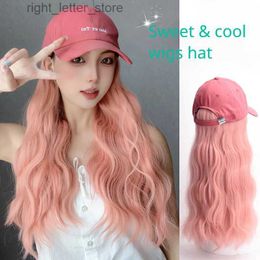 Ball Caps Punk Y2K Wigs Cap Women Long Curly Wigs Hat Pink Wig Caps Street Fashion Wig Bonnet Casual Sweet Wigs Visor Cotton Baseball Cap YQ231214