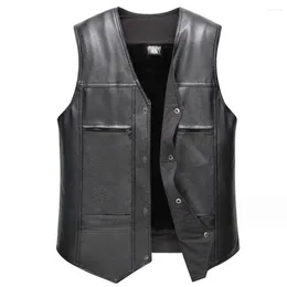 Men's Vests Faux Leather Waistcoat Coat With Warm Velvet Lining Mens Sleeveless Jacket For XL 4XL Sizes Stylish And Practical