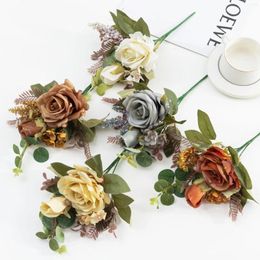 Decorative Flowers Autumn Artificial Flower Silk Rose Bouquet Fake For Wedding Holding Table Gift Christmas Party Home DIY Decor