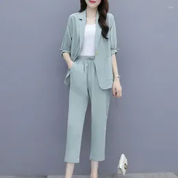 Women's Two Piece Pants Spring And Autumn Women's Suit Fashion Blazer Casual Two-piece Office Solid Color 2023 Green Yellow