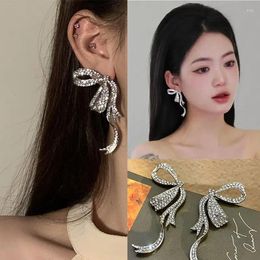 Dangle Earrings Silver Plated Cubic Zirconia Bows Tassel Long Sparkle For Women Valentine's Day Jewellery Her Girlfriend