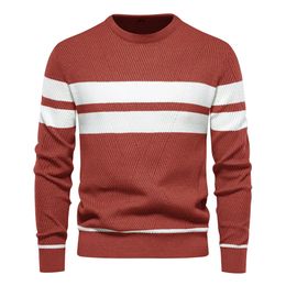 Mens Sweaters Winter Casual Striped Man Sweater Pullover Colour Block Round Neck Male European Size Knitted 231214