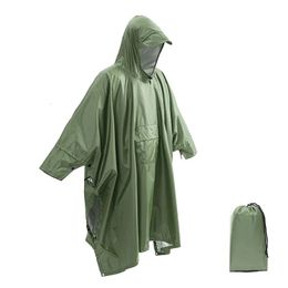 3 In 1 Outdoor Hooded Raincoat Multifunctional Waterproof Rain Poncho Adult Rainwear Camping Hiking Hunting Travel Gears 231225