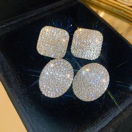Stud Earrings Luxury Jewellery Geometric Square Oval Full Rhinestone For Women Party Wedding Crystal Brincos Gifts