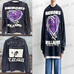 Men's T-Shirts Hellstar Long Sleeve Sweatshirt Purple Heart Graffiti Do Old Wash Do Old Hell Star Pullover Hoodie Sweatshirts T231214