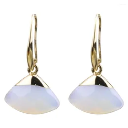 Stud Earrings Golden Non Toxic Alloy Fan Shape Opal Dangle Chandelier Ear Studs