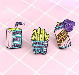 3Pcs Lovely Cartoon Brooch Pins Cute Lapel Pins Enamel Brooches Set French Fries Milk Box Spray Denim Jacket Badge Jewelry Accesso2797456