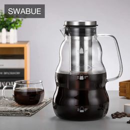 Coffee Pots Coffee Cold Brew Iced Espresso Maker Tea Pot With Scale High Borosilicate Glass Heated Stainless Steel Philtre Kettle Barista Cup 231213