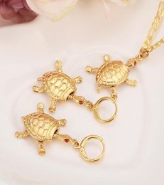 Classics 14 k Solid Gold Finish Tortoise red cz stone Pendant earrins Figaro chain Women Papua New girls kids party Jewelry PNG7303495