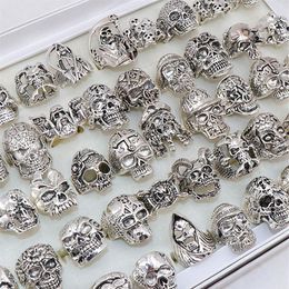 Whole Bulk 50pcs Lots Punk Metal Skull Rings For Men Women Size 8 to 11 Mix Style341r