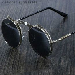 Sunglasses Retro Flip Round Sunglasses Man Woman Metal Steampunk Style Sun Glasses Male Female Double Circular Clear Lens EyeglassesL231214