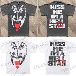 Men's T-Shirts Real Photo Hellstar T-shirt Devil Mask Print High Street Retro Hell Star Men Women Short Sleeve T Shirt Top Tee T231214