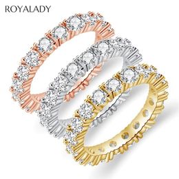 Fashion Cubic Zircon Pave Band Eternity Stacking Rings For Women White Rose Gold Round Crystal Party Wedding Rings Whole3464