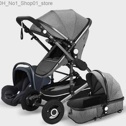 Strollers# Strollers# Luxurious Baby Stroller 3 In 1 Genuine Portable Carriage Fold Pram Aluminum Frame High Landscape For Born1 Q231215