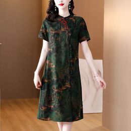 Party Dresses 2023 Fashion Chinese Style Silk Printed Dress Women's Summer Elegant Improvement Qipao Loose Fit Casual Holiday Vestid