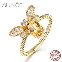 ALLNOEL Fine Jewellery Rings 925 Sterling Silver Natural Gemstone Citrine Bee Engagement Ring Set Wedding Silver Custom Jewellry LY12136