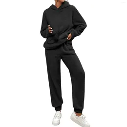 Women's Sleepwear Fuzzy Fleece Pyjamas Sets Loungewear Long Sleeve Pocket Casual Hoodies And Pants Set 2 Piece Fluffy