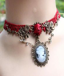 Pendant Necklaces Stylish Cameo Red Rose Lace Fashion Necklace Jewelry Women Gift Xmas Ethnic Bohemian Choker 12238463432