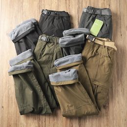 Men's Pants S-6XL Tooling Pants Thick Waterproof Fleece Cargo Pants Men Women Winter Outdoor Multi-pockets Loose Straight Overall Trousers 231213