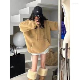 Women's Hoodies Hooded Pullover Sweater For Women Loose And Lazy Thick Lamb Hair American Letter Embroidery Autumn Winter Coat