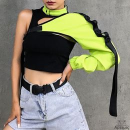 Women's T Shirts Reflective Top Irregular With Personality School Bag Buckle Long Sleeve T-shirt Blouse Women