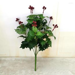 Decorative Flowers Simulation Leaf 9 Fork Christmas Fruit Wedding Indoor Artificial Flower Decoration Art