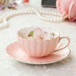 Mugs Pink Porcelain Tea Cup and Saucer Set 200ML English Afternoon One Breakfast Milk Coffeeware Coffee Mug Ceramic 231214