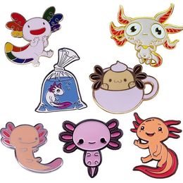 Pins Brooches Kawaii Axolotl Enamel Pin Hexagon Fish Brooch Amphibian Badge Marine Animal Jewelry293w