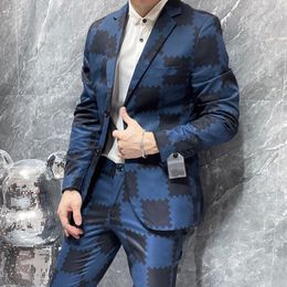 Designer Men Blazer jacket Coat V letter Business Casual Slim Fit Formal Suit Blazer Men Suits top pant