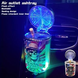 1pc Creative Skull Style Car Ashtray, Car Air Outlet Colourful Ashtray With Led Light, Gift For Men, Cool Party Ashtray