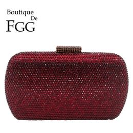 Boutique De FGG Wine Red Women Crystal Evening Bags Wedding Metal Clutches Party Cocktail Purse and Handbag 220321255y