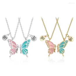 Chains 2Pcs For Butterfly Necklaces Enamel Friendship Necklace F