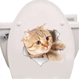 New 3d Cat Wall Sticker Cat Toilet Stickers Poster Hole Animal Wall Stickers Kids Room Bathroom Art Home Party Decor Wallpaper