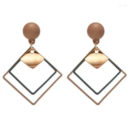 Dangle Earrings Korean Temperament Fashion Long Drop For Women Geometric Square Metal Double Layers Earring Pendientes Mujer Moda