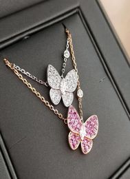 S925 Silver Butterfly Pendant Necklaces Simple Full Diamond Sweet Little Fairy Rose Gold Luxury Jewelry4399004