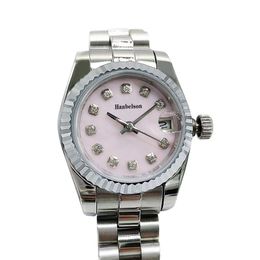 High quality 2813 Automatic movement Lady Watch Sapphire glass Small size 26mm Women Diamond Pink shell dial Bezel Stainless Steel239I