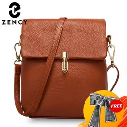 Evening Bags Zency 100 Genuine Leather Fashion Women Messenger Bag Practical Phone Purse Girl s Small Flap Lady Shoulder Handbag 231214