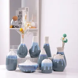 Vases Small Flow Glaze Fambe Ceramic Vase Decoration Creative Home Office Decorations Dried Flower Arrangement