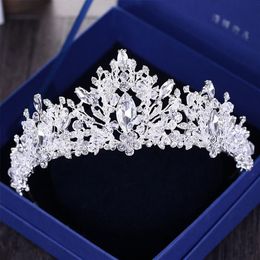 Baroque Luxury Rhinestone Beads Heart Bridal Tiara Crown Silver Crystal Diadem Veil Tiaras Wedding Hair Accessories Headpieces C19258x