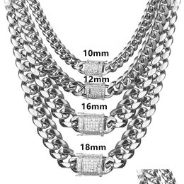 Chains Mens 18K White Gold Tone 316L Stainless Steel Cuban Link Chain Necklace Curb With Diamonds Clasp Lock Drop Delivery Jewellery N Otrh7